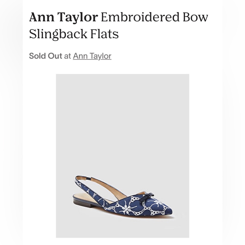 Ann Taylor Embroidered bow slingback flat missy
